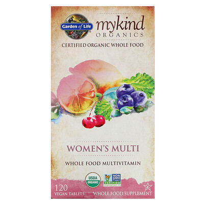 Garden of Life KIND Organics, Мультивитамины для женщин, 120 веганских таблеток