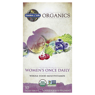 Garden of Life, Organics, Suplemento multivitamínico a base de alimentos integrales de una ingesta diaria para mujeres, 30 comprimidos veganos