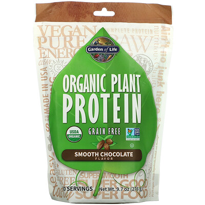 Garden of Life Organic Plant Protein, Grain Free, Smooth Chocolate, 9.7 oz (276 g)