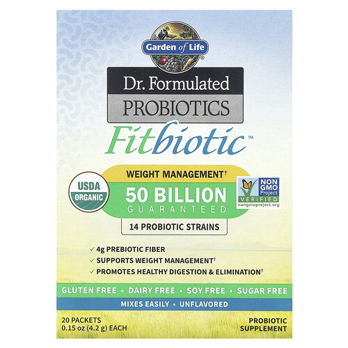 Garden of Life, Dr. Formulated Probiotics, Fitbiotic™, Unflavored, 50 Billion CFU, 20 Packets, 0.15 oz (4.2 g) Each