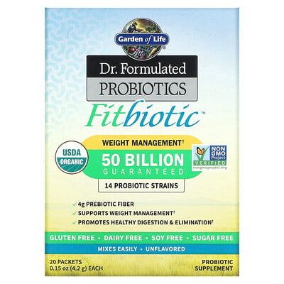 

Garden of Life Dr. Formulated Probiotics Fitbiotic Unflavored 20 Packets 0.15 oz (4.2 g) Each