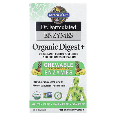 Product Image for Garden of Life, Dr. Formulated Enzymes, Organic Digest+, Tropical Fruit, 90 Chewables