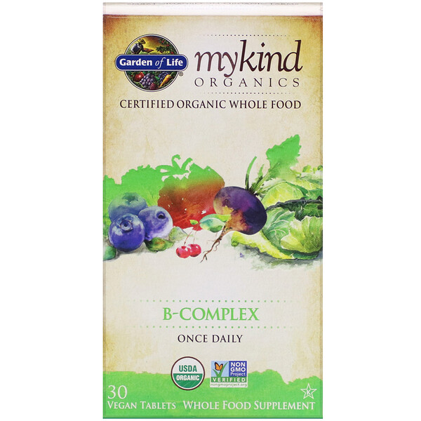 Garden of Life, MyKind Organics, B-복합체, 식물성 정제 30정