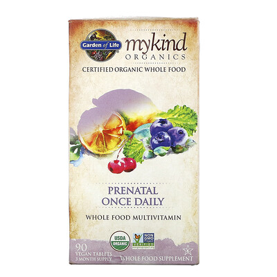 Garden of Life MyKind Organics, пренатальные мультивитамины, одна таблетка в день, 90 веганских таблеток