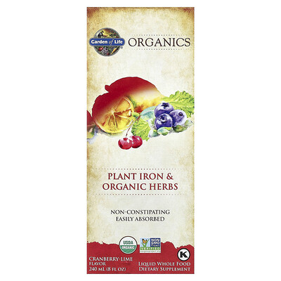 Product Image for Garden of Life, Organics, Plant Iron & Organic Herbs, Cranberry-Lime, 8 fl oz (240 ml)