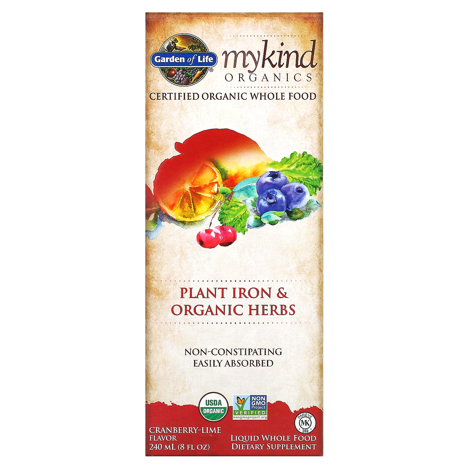 Garden of Life, MyKind Organics, Plant Iron & Organic Herbs, Cranberry