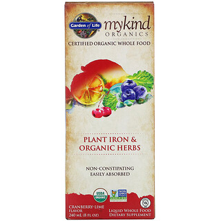 Garden of Life, MyKind Organics، حديد نباتي، وأعشاب عضوية، التوت البري وليمون البنزهير، 8 أونصة سائلة (240 مل)