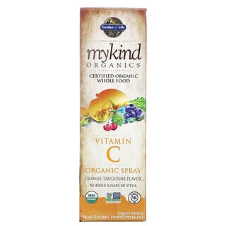 Garden of Life, MyKind Organics، بخاخ فيتامين جـ العضوي، البرتقال-اليوسفي، أونصتان سائلتان (58 مل)