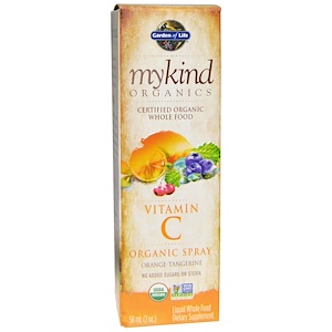 Garden of Life, mykind Organics, витамин C, органический спрей, апельсин-мандарин, 2 жидких унций (58 мл)