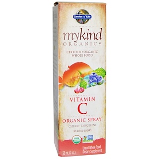 Garden of Life, mykind Organics, витамин C, органический спрей, вишня-мандарин, 2 жидких унций (58 мл)