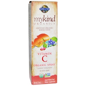 Garden of Life, mykind Organics, витамин C, органический спрей, вишня-мандарин, 2 жидких унций (58 мл)