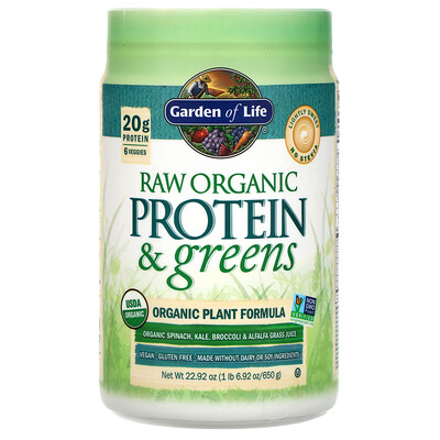 Garden of Life RAW Protein & Greens, Organic Plant Formula, Lightly Sweet, 22.92 oz (650 g)