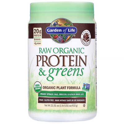 Garden of Life RAW Protein & Greens, Organic Plant Formula, Chocolate Cacao, 21.51 oz (610 g)