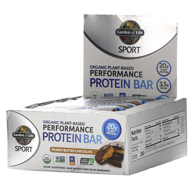 Garden of Life Sport, Organic Plant-Based Performance Protein Bar, Peanut Butter Chocolate, 12 Bars, 2.64 oz (75 g) Each