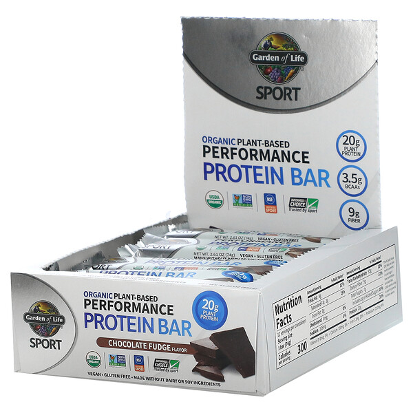 Sport, Organic Plant-Based Performance Protein Bar, Chocolate Fudge, 12 Bars, 2.61 oz (74 g) Each