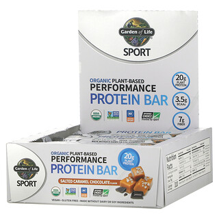 Garden of Life, Sport, Organic Plant-Based Performance Protein Bar, Salted Caramel Chocolate, 12 Bars, 2.61 oz (74 g) Each