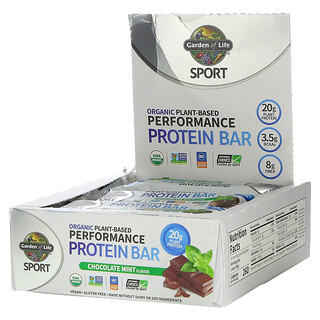 Garden of Life, Sport, Organic Plant-Based Performance Protein Bar, Chocolate Mint, 12 Bars, 2.61 oz (74 g) Each