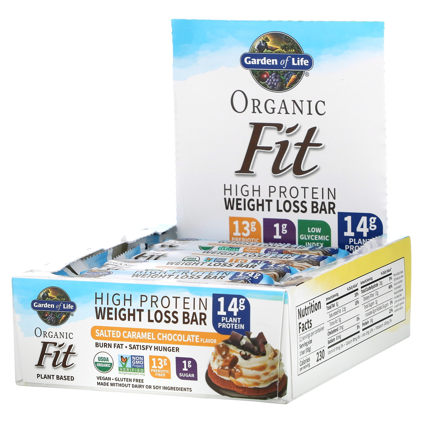 Garden Of Life Organic Fit High Protein Weight Loss Bar Salted Caramel Chocolate 12 Bars 194 Oz 55 G Each
