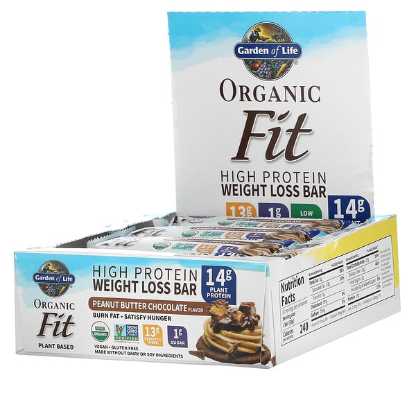 Organic Fit, High Protein Weight Loss Bar, Peanut Butter Chocolate, 12 Bars, 1.94 oz (55 g) Each