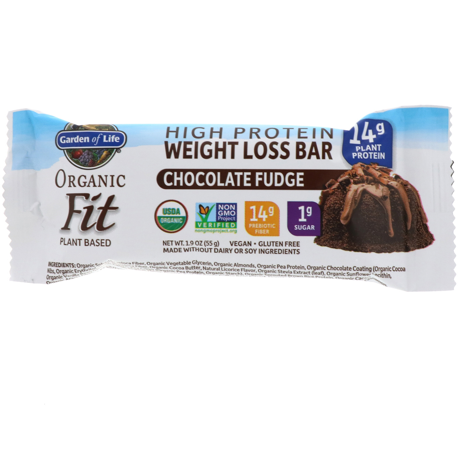 Garden Of Life Organic Fit High Protein Weight Loss Bar Chocolate Fudge 12 Bars 19 Oz 55 G Each