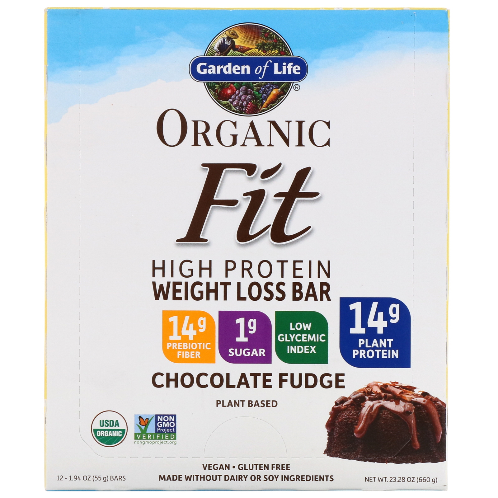 Garden of Life, Organic Fit, High Protein Weight Loss Bar, Chocolate