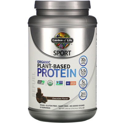 Garden of Life Sport, Organic Plant-Based Protein, Refuel, Chocolate Flavor, 29.6 oz (840 g)