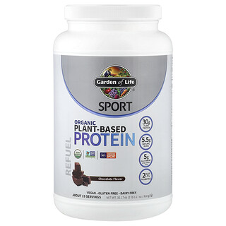 Garden of Life, Sport, økologisk plantebasert protein, sjokolade, 912 g
