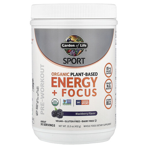 Garden Of Life Sport, Organic Plant-Based Energy + Focus, Blackberry, 15.3 oz (432 g)