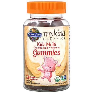 Garden of Life MyKind Organics, детский мультивитамин, органический ароматизатор со вкусом фруктов, 120 веганских жевательных конфет в форме мишек