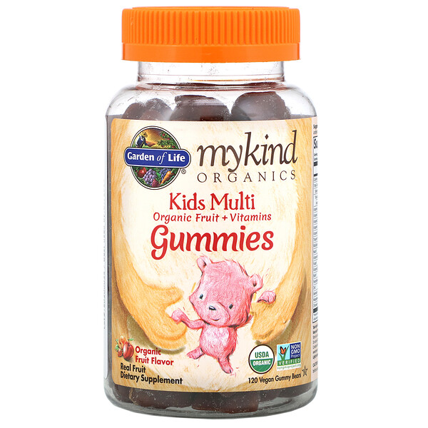 MyKind Organics, Suplemento multivitamínico para niños, Sabor a frutas orgánicas, 120 gomitas veganas en forma de ositos