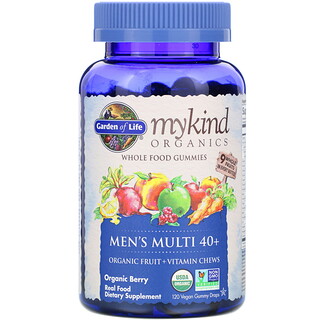 Garden of Life, MyKind Organics، فيتامينات متعددة للرجال لعمر 40+، توت عضوي، 120 علكة على شكل قطرة