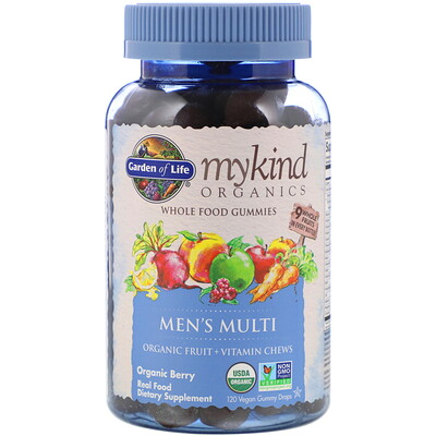 Garden of Life MyKind Organics, мультивитамины для мужчин, органические ягоды, 120 веганских жевательных таблеток