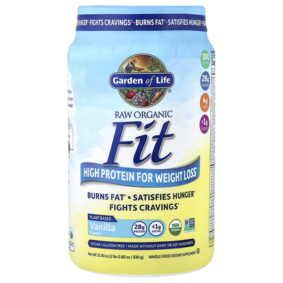 Garden of Life, RAW Organic Fit, Suplemento con alto contenido de proteínas para bajar de peso, Vainilla, 930 g (2 lb 0,8 oz)