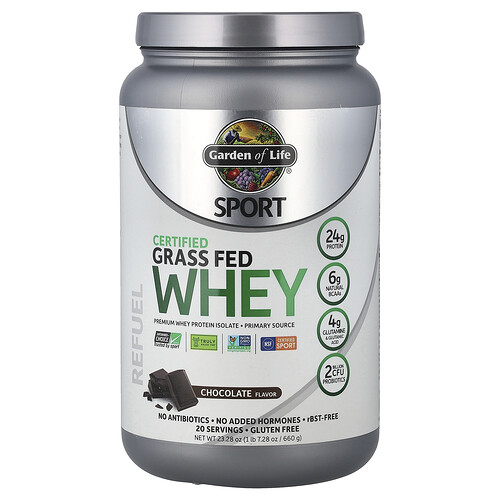 Garden of Life, Sport, Certified Grass Fed Whey, Molkenprotein, Schokolade, 660 g (1 lb. 7,28 oz.)