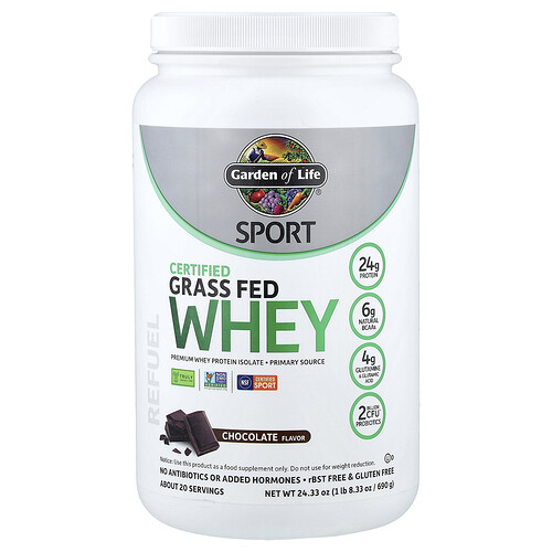 Garden of Life, Deporte, Suero de leche proveniente de animales alimentados con pasturas certificado, Chocolate, 690 g (1 oz)