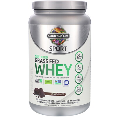 Garden of Life Sport, Certified Grass Fed Whey, Refuel, Chocolate, 23.28 oz (660 g)