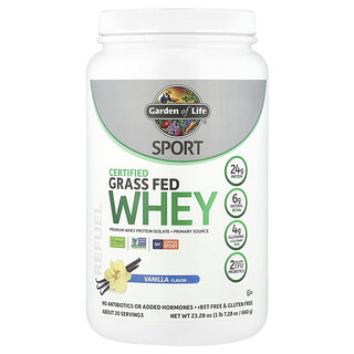 Garden of Life, Deporte, Suero de leche proveniente de animales alimentados con pasturas certificado, Vainilla, 660 g (1 lb 7,28 oz)