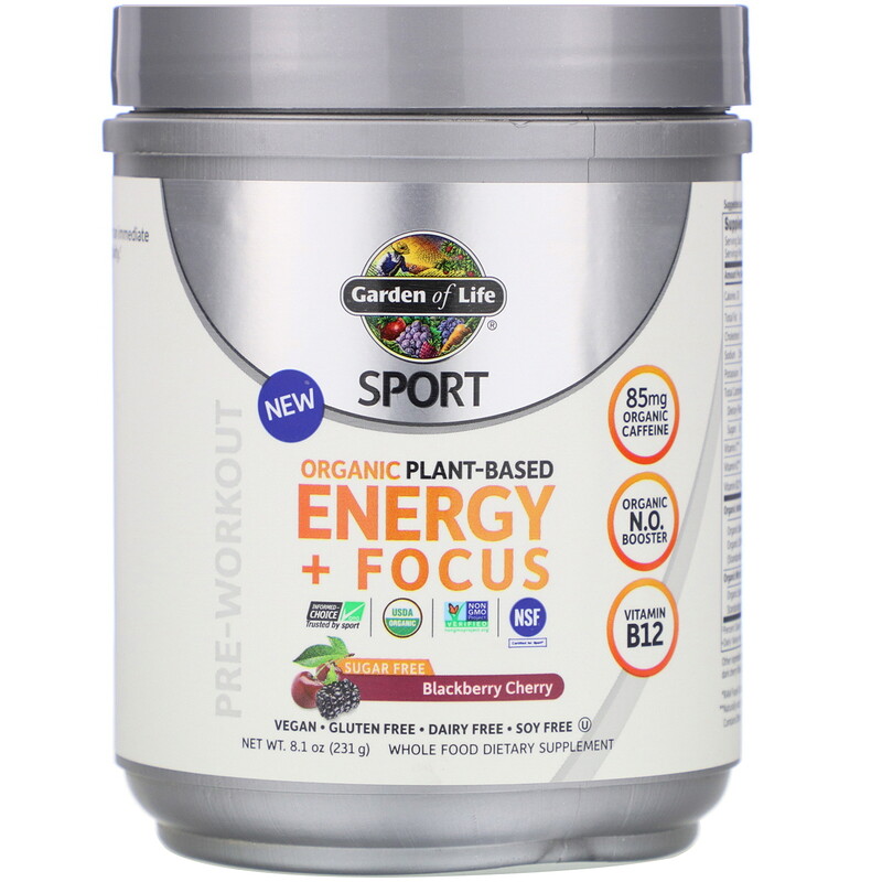Garden of Life, Sport, Organic PlantBased Energy + Focus, PreWorkout, Blackberry Cherry, 8.1