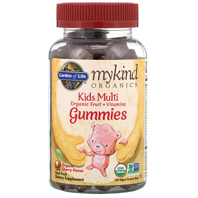 Garden of Life MyKind Organics, детский мультивитамин, органический ароматизатор со вкусом вишни, 120 веганских жевательных конфет в форме мишек