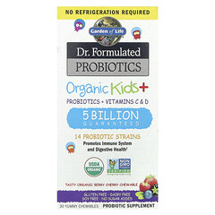 Dr. Formulated Probiotics, Organic Kids +, пробіотики для дітей, органічний смак «Вишня та ягоди», 30 жувальних таблеток