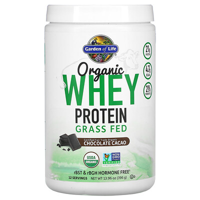 Garden of Life Organic Whey Protein Grass Fed, Chocolate Cacao, 13.96 oz (396 g)
