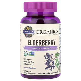 Garden of Life, Økologisk, hyllebær, immungummi, 120 veganske gummidråper