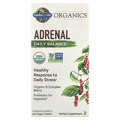 Garden of Life, MyKind Organics, adrenal, balance diario, 120 tabletas veganas
