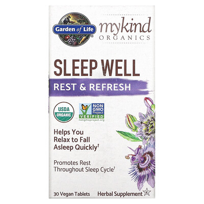 

Garden of Life MyKind Organics Sleep Well для крепкого сна отдыха и восстановления 30 веганских таблеток