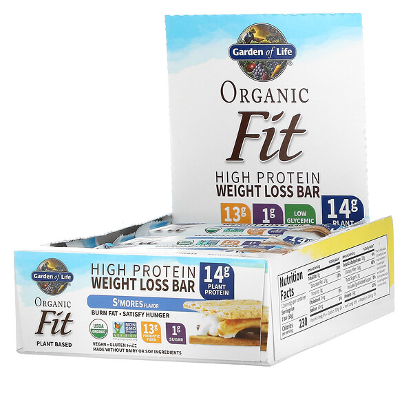 Garden of Life‏, Organic Fit, חטיף חלבון לירידה במשקל, סמורז, 12 חטיפים, 55 גרם (1.94 אונקיות) כל אחד