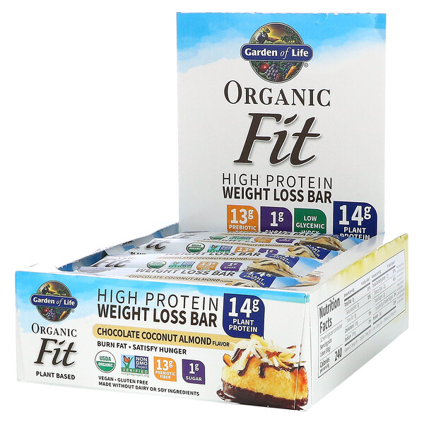 Organic Fit, High Protein Weight Loss Bar, Chocolate Coconut Almond, 12 Bars, 1.94 oz (55 g) Each