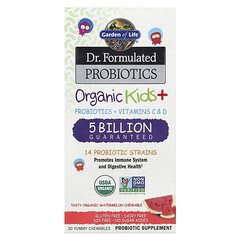 Organic Kids+, пробіотики, вітаміни C і D, кавун, 30 смачних жувальних таблеток