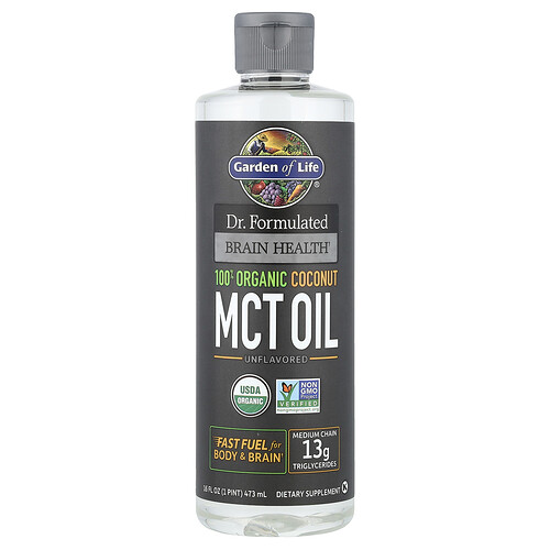 Garden of Life, Dr. Formulated Brain Health, 100% Organic Coconut MCT Oil, Unflavored, 16 fl oz (473 ml)