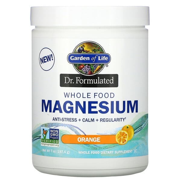Garden of Life, Dr. Formulated（医師の処方）、自然食品マグネシウムパウダー、オレンジ、197.4g（7oz）