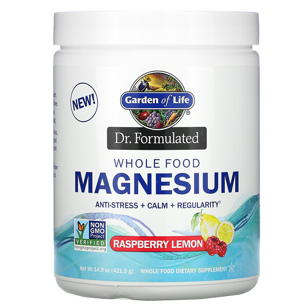 Garden of Life‏, Dr. Formulated, אבקת מגנזיום Whole Food, פטל לימון, 421.5 גרם (14.9 אונקיות)